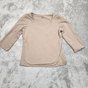 J Jill Womens Supersoft Square Neck Tee Sz Med Cream Stretch Cotton Top Shirt